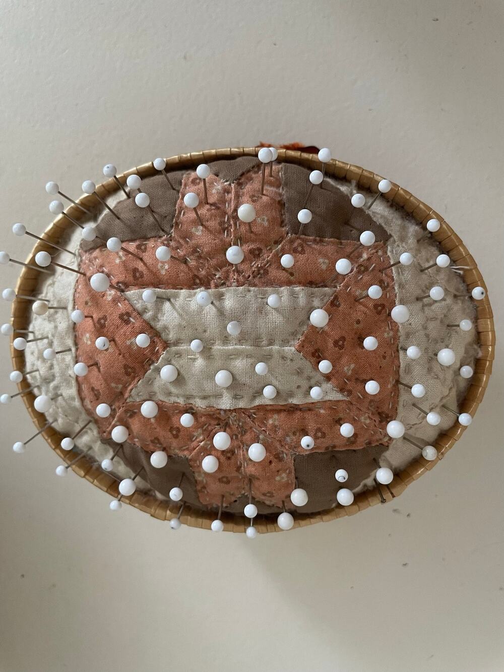 Quilted Star Pin Cushion Basket with Pins